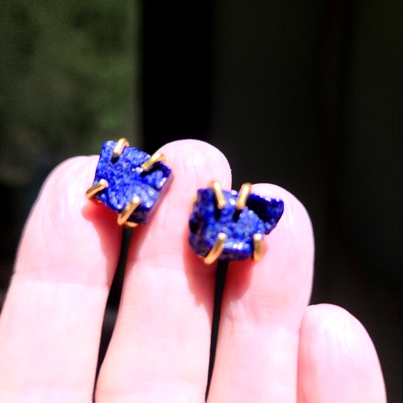 Lapis Lazule raw nugget studd earrings NEW! - Picture 9 of 10